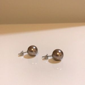 Stud Earrings Faux Light Bronze Taupe Pearls
